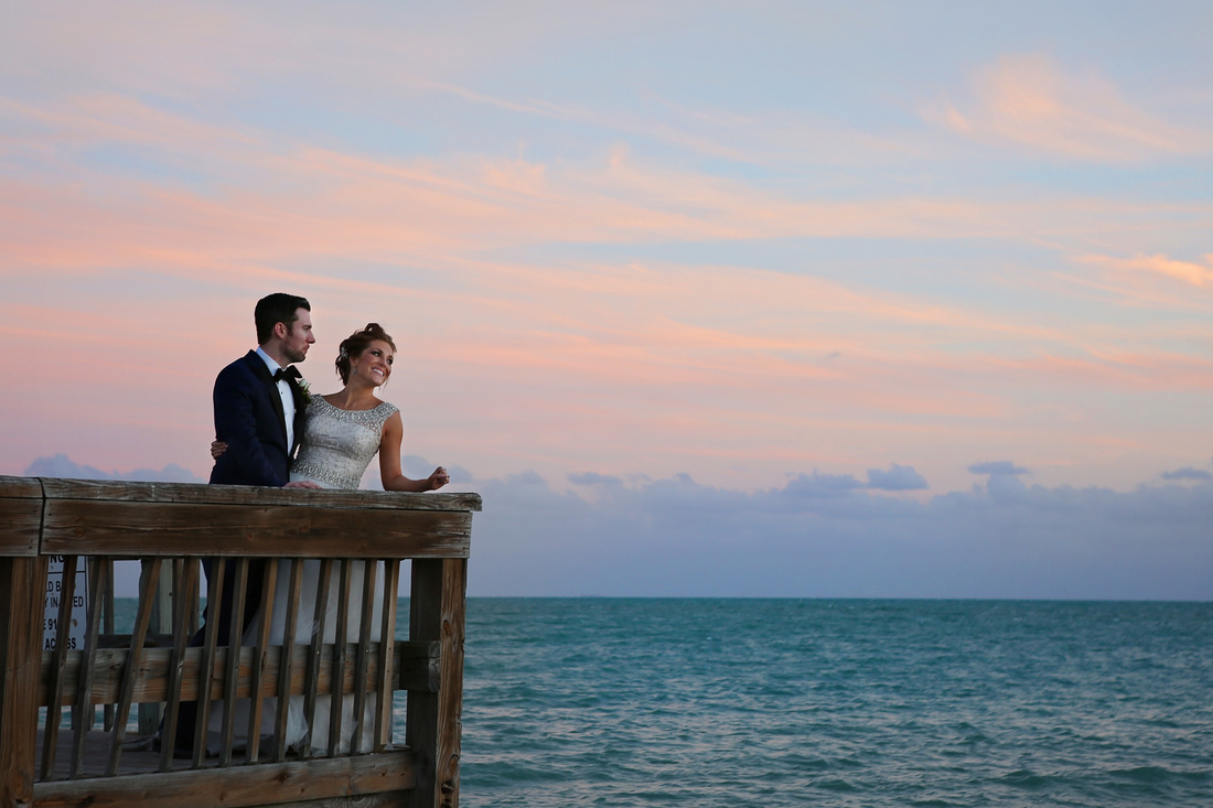 Casa Marina Waldor Astoria wedding venue, Destination wedding in Key West, Tropical wedding, bride and groom, sunset wedding photos, weddings by romi, romi burianova,